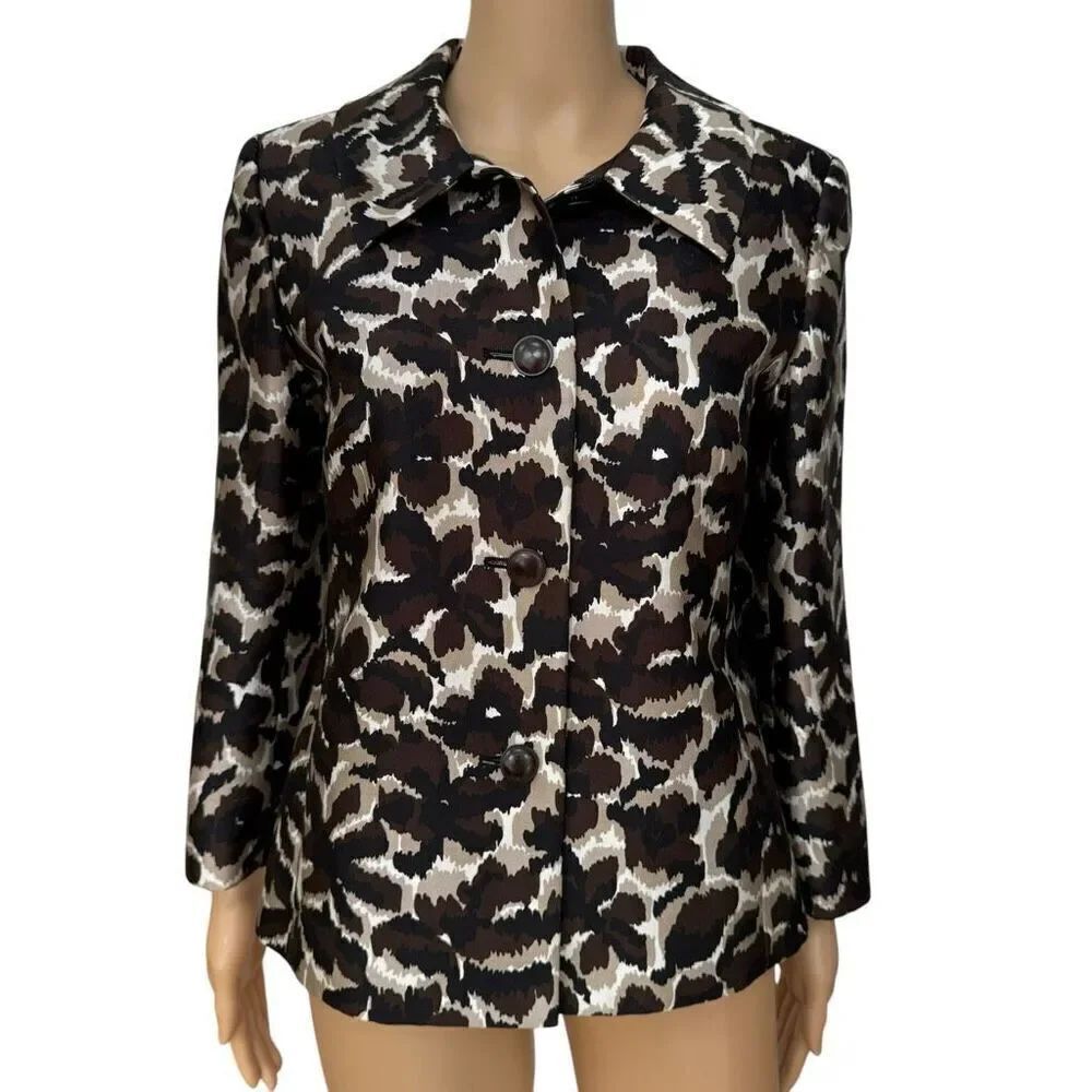 Talbots vintage Animal Print Jacket blazer Silk/Wool Lined Fitted Career size 4